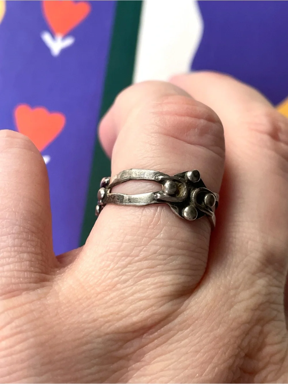 Signed vintage Taxco stamped sterling silver modernist ring sz 8-8.25